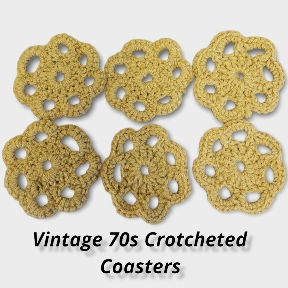 VINTAGE 70s Hand Crotcheted Coaster Set of 6
